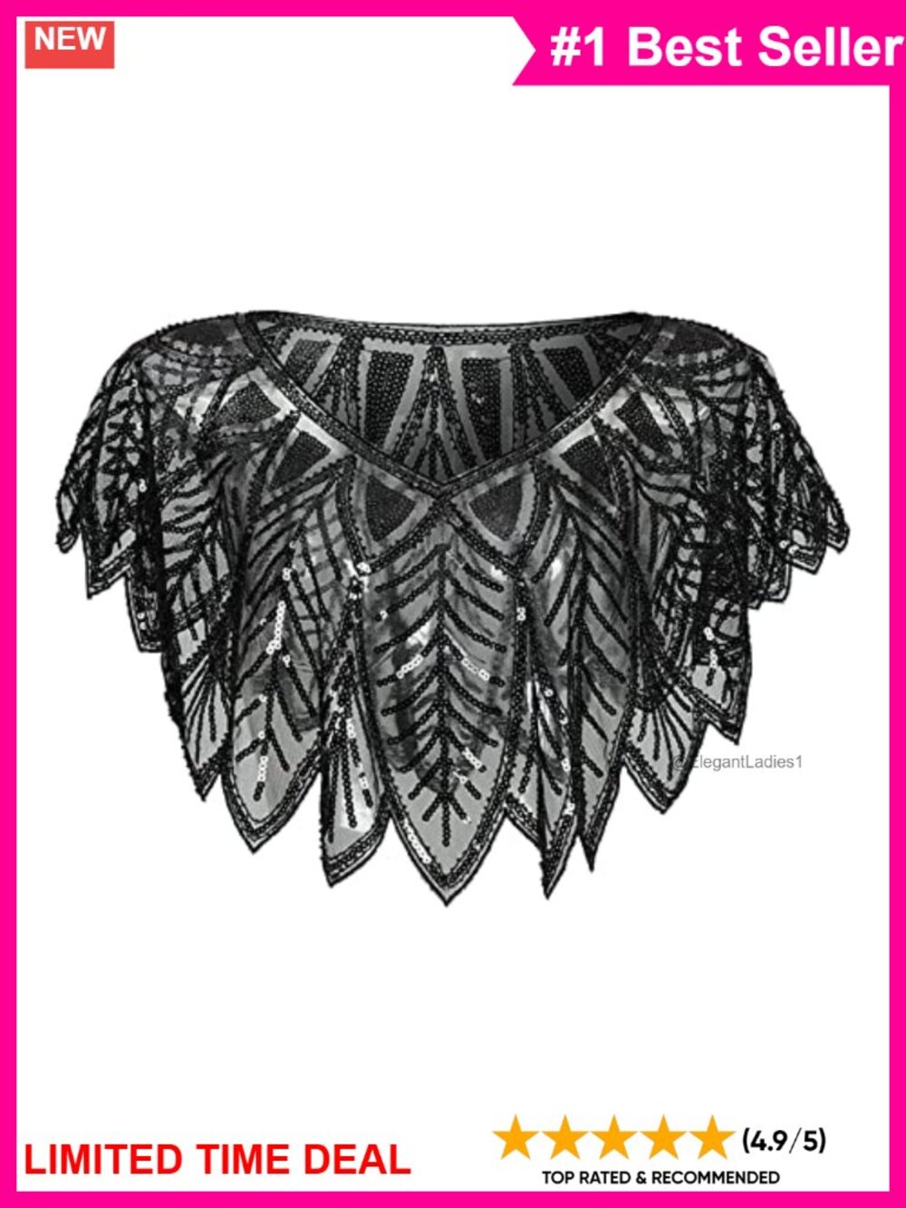1920s Shawl Wrap Sequin Beaded Flapper Evening Cape Mesh Tassel Fringe